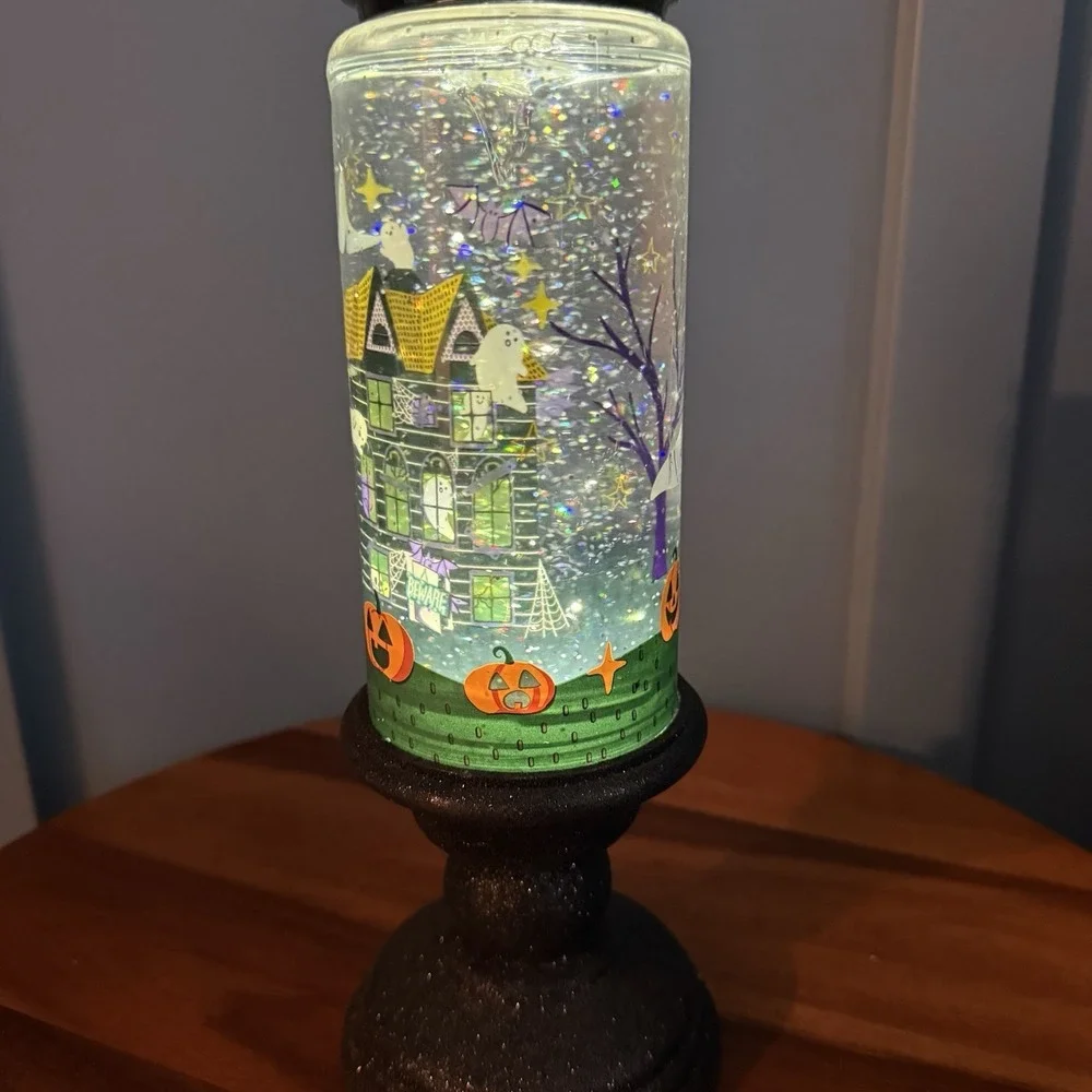 Halloween Lighted Glitter Water Globe Candle Lantern Witch Ghost Pumpkin F/W